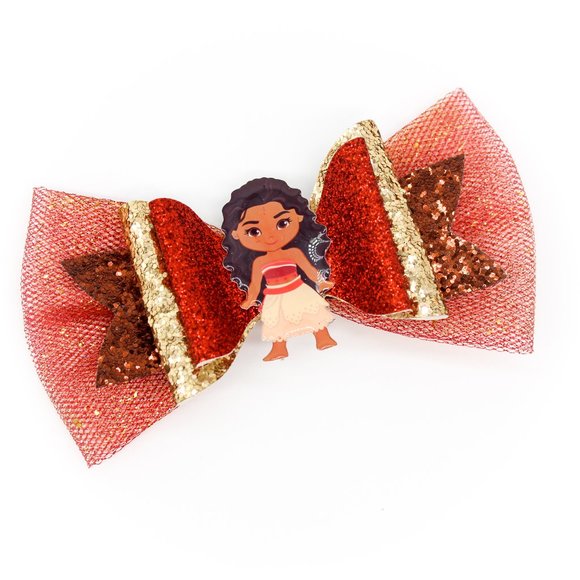 Handmade Moana Polynesian Princess Glitter Hair Bow - Picture 4 of 7
